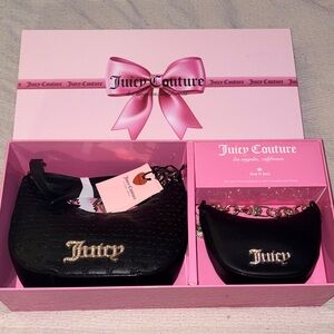 Juicy Couture Black Hobo Crossbody and Mini Crescent Wristlet Set NWT